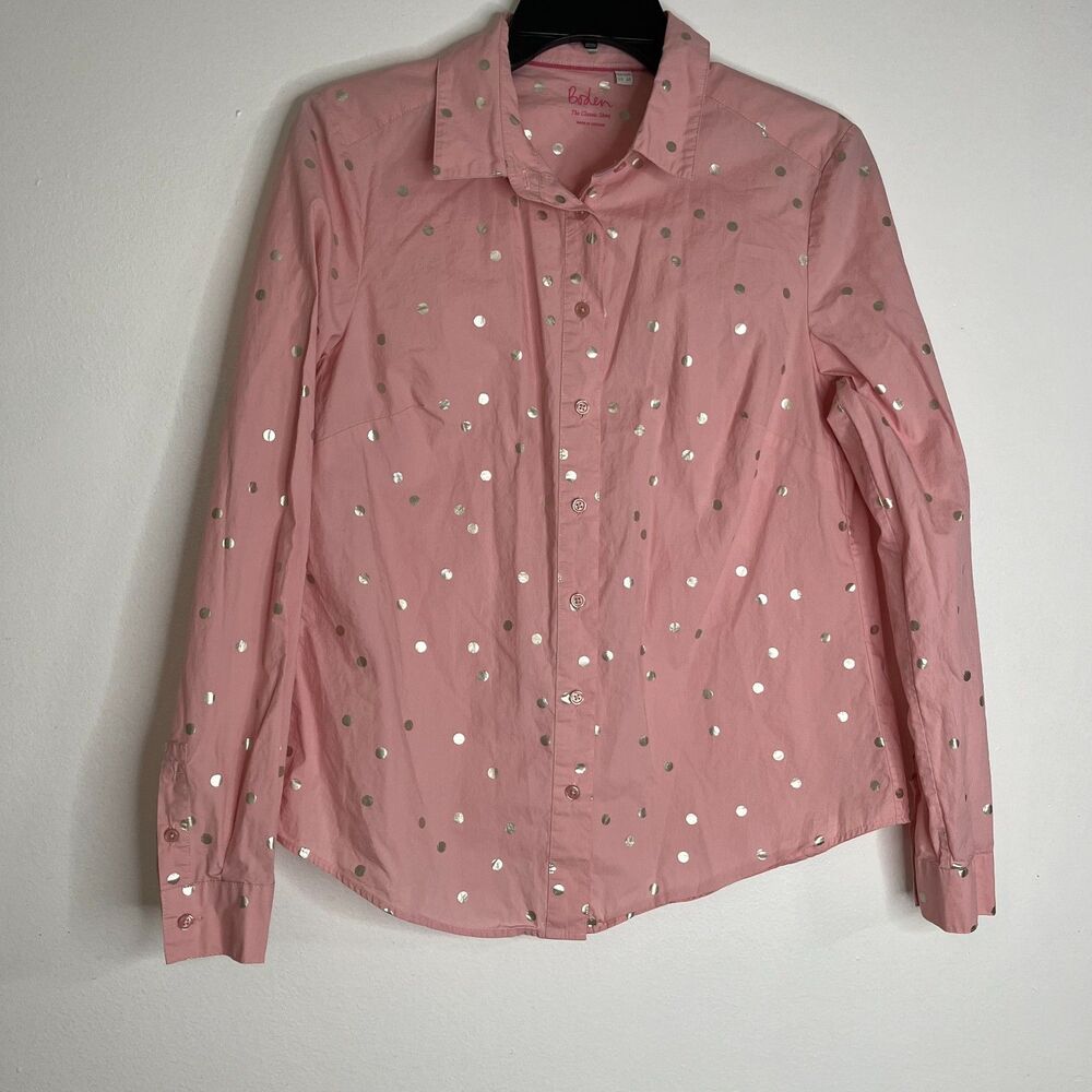 Boden The Classic Shirt Long Sleeve Pink gold polka dots Button down shirt 6R